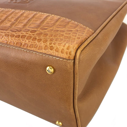 LOEWE Anagram Crocodile embossed Two-way Totebag Shoulder bag Brown Vintage Old she7e7