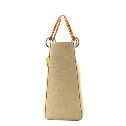 Christian Dior Lady Dior Cannage Tortoiseshell Handle Handbag Beige Vintage w2bk7y