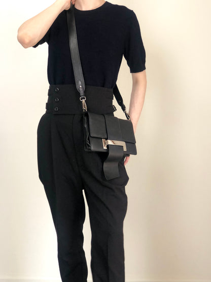 PRADA Logo Ribbon Motif Shoulder bag Black Vintage e3gymr