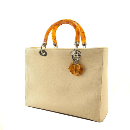 Christian Dior Lady Dior Cannage Tortoiseshell Handle Handbag Beige Vintage w2bk7y
