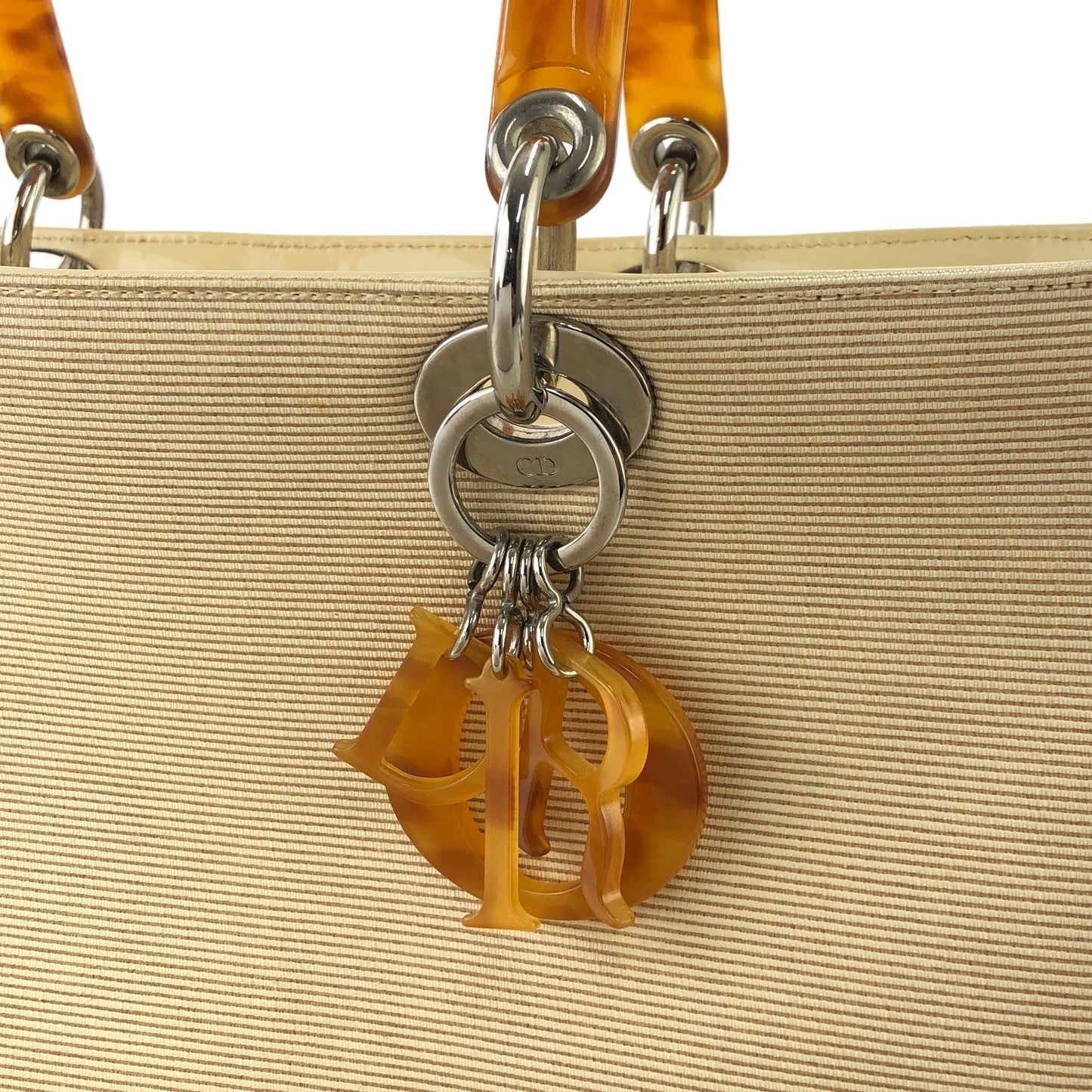 Christian Dior Lady Dior Cannage Tortoiseshell Handle Handbag Beige Vintage w2bk7y