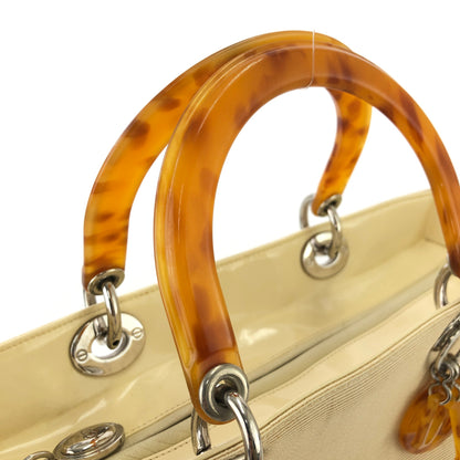 Christian Dior Lady Dior Cannage Tortoiseshell Handle Handbag Beige Vintage w2bk7y