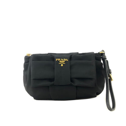PRADA Logo Ribbon Nylon Pouch Black Vintage Old y3vycs