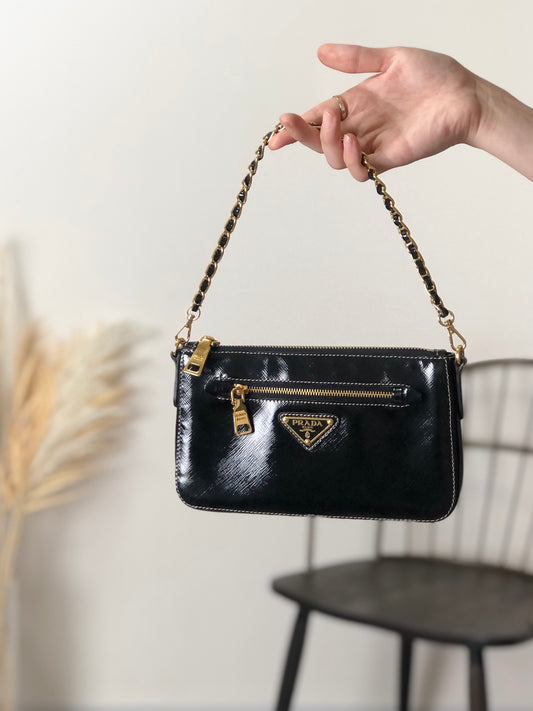 PRADA Triangle Logo Two-way Small Handbag Shoulder bag Black Vintage 4ndzyf