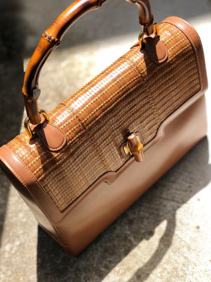 GUCCI Bamboo Turn lock Handbag 2way Brown Vintage Old GUCCI enbh7a