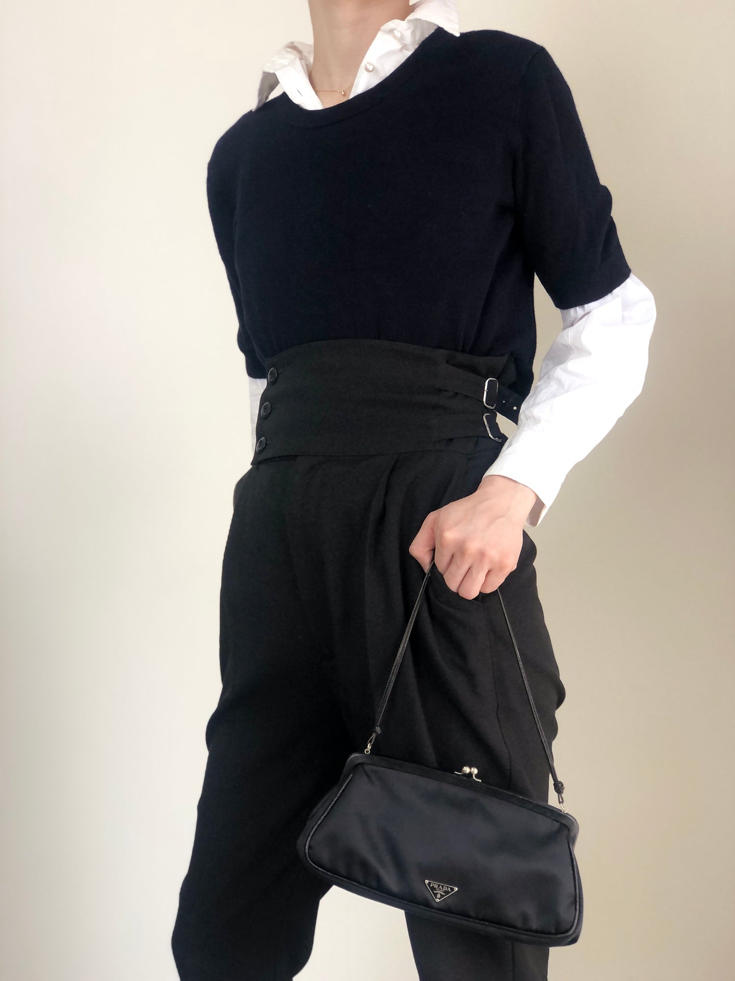 PRADA Tessuto Triangle Logo Small Handbag Black Vintage mygrbb