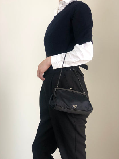 PRADA Tessuto Triangle Logo Small Handbag Black Vintage mygrbb