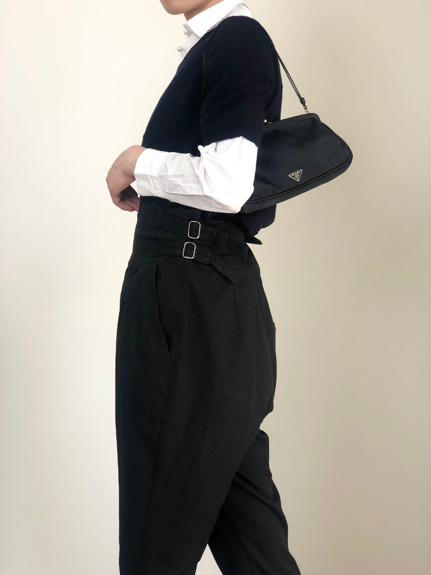 PRADA Tessuto Triangle Logo Small Handbag Black Vintage mygrbb