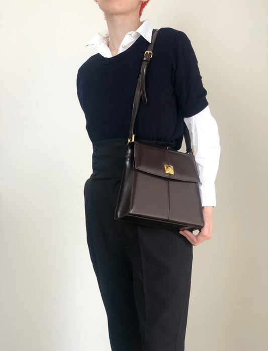 Yves Saint Laurent YSL Logo Shoulder bag Brown Vintage yeh3vd