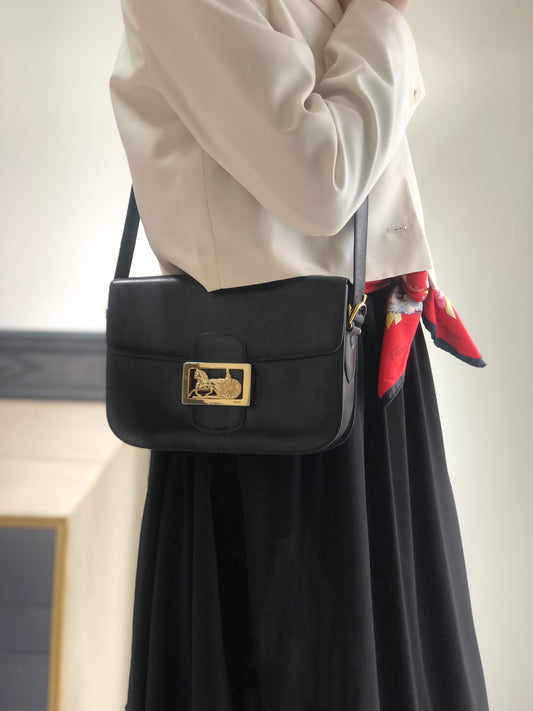 CELINE Horse Carriage Crossbody Shoulder bag Black Vintage mimnwz
