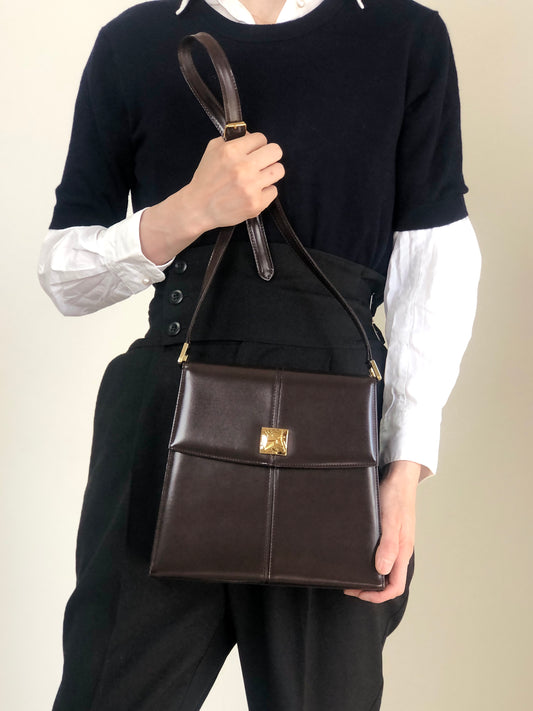 Yves Saint Laurent YSL Logo Shoulder bag Brown Vintage yeh3vd