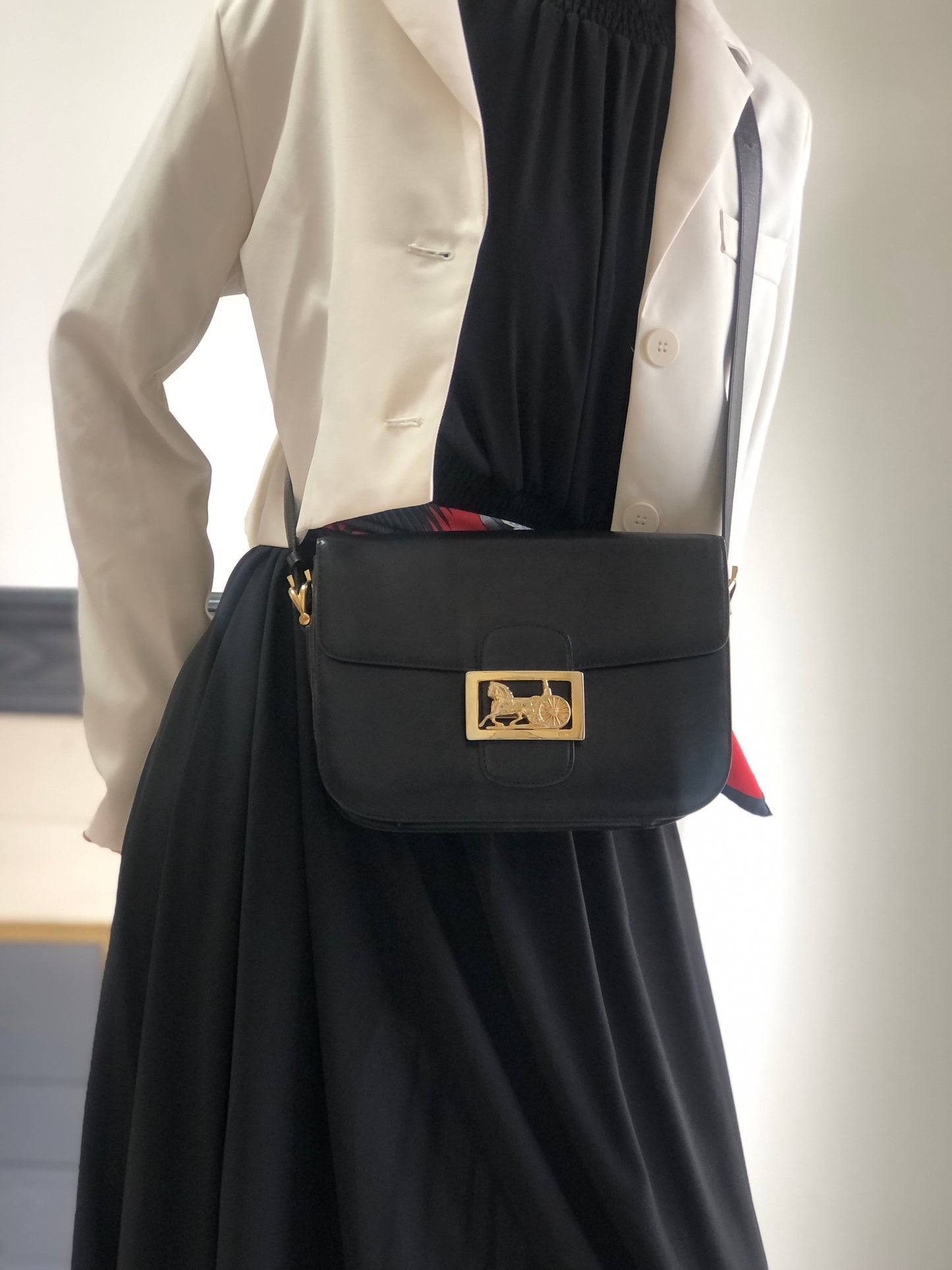 CELINE Horse Carriage Crossbody Shoulder bag Black Vintage mimnwz