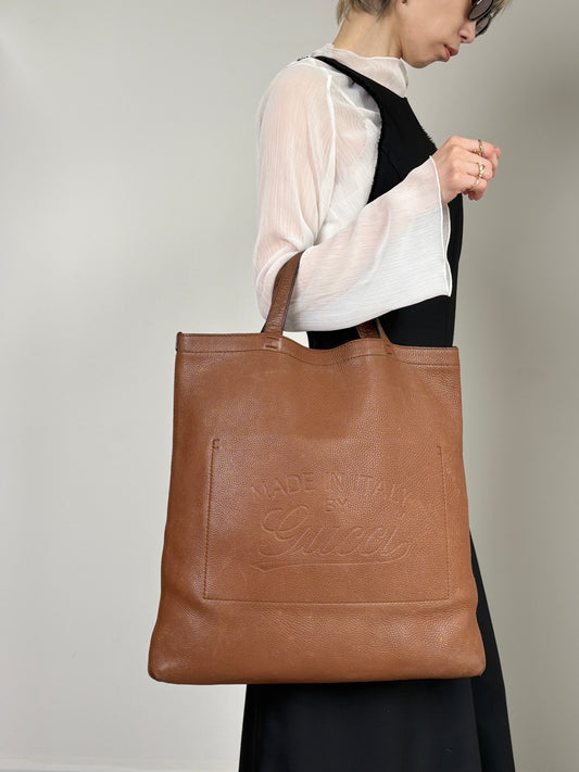 GUCCI Logo Embossed Totebag Brown Vintage 7tbu4m