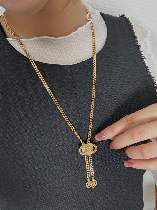CELINE Triomphe Necklace Gold Vintage 2arrnh
