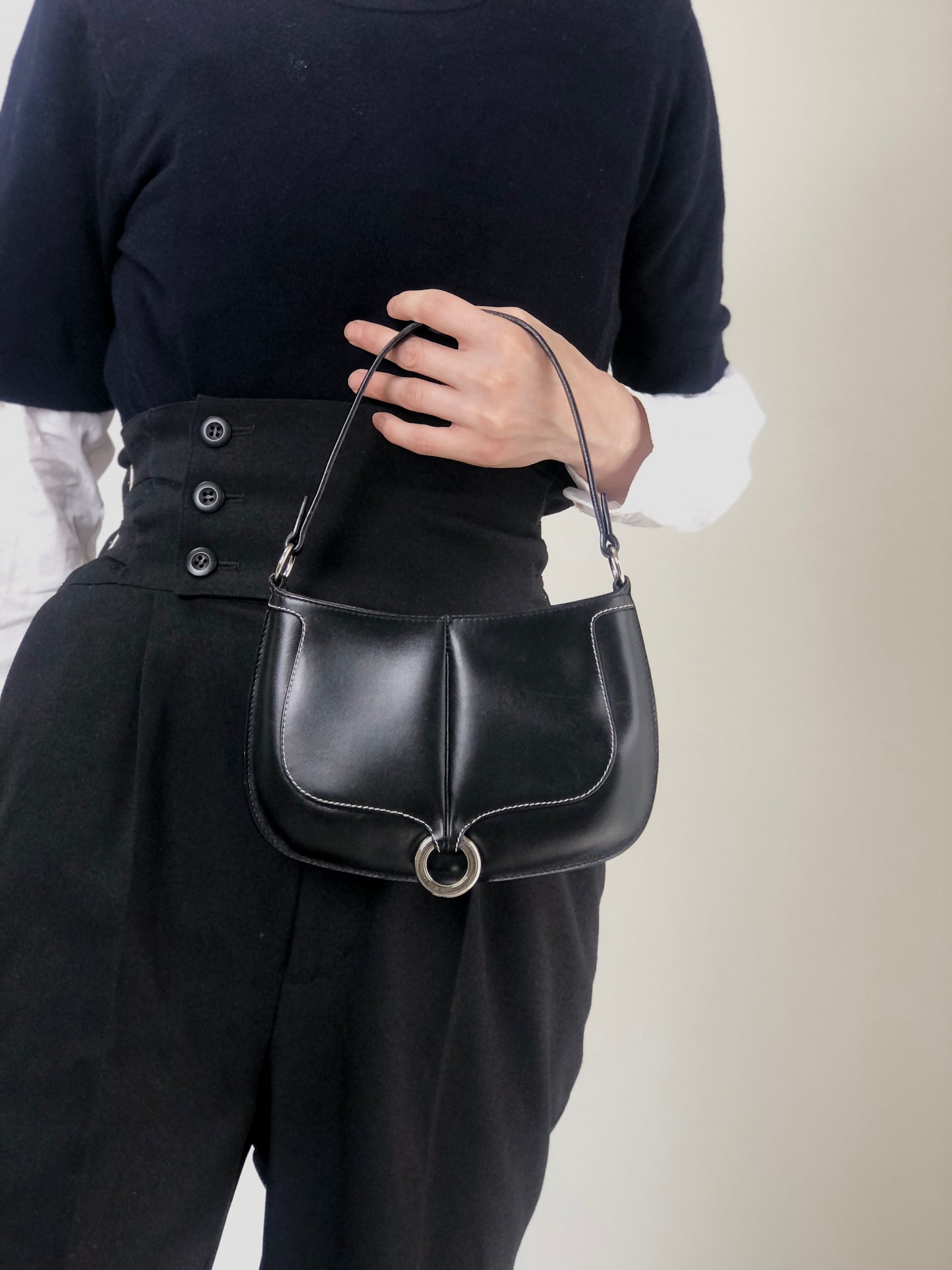 LOEWE Logo Circle Motif Handbag Black Vintage wcdj4h