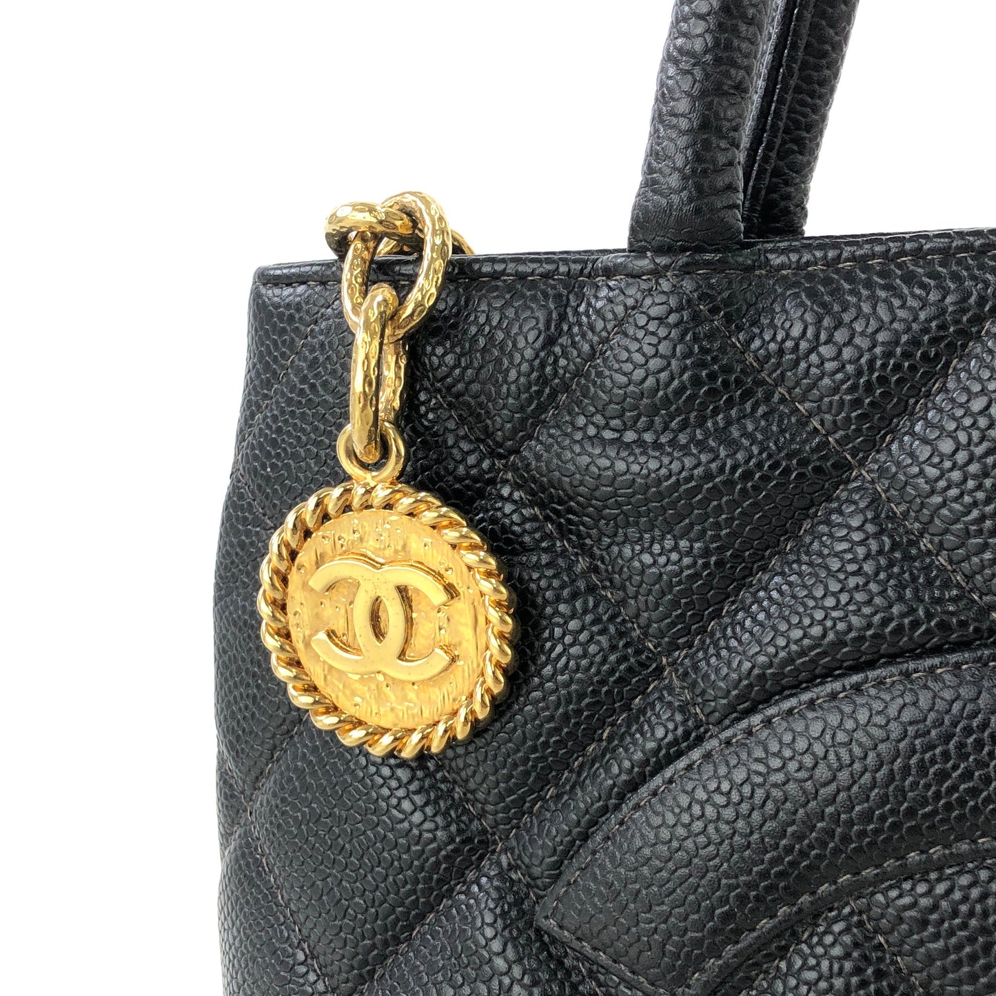 CHANEL Matelasse Cocomark Caviar Leather Totebag Shoulder bag Black Old Vintage gkeujr
