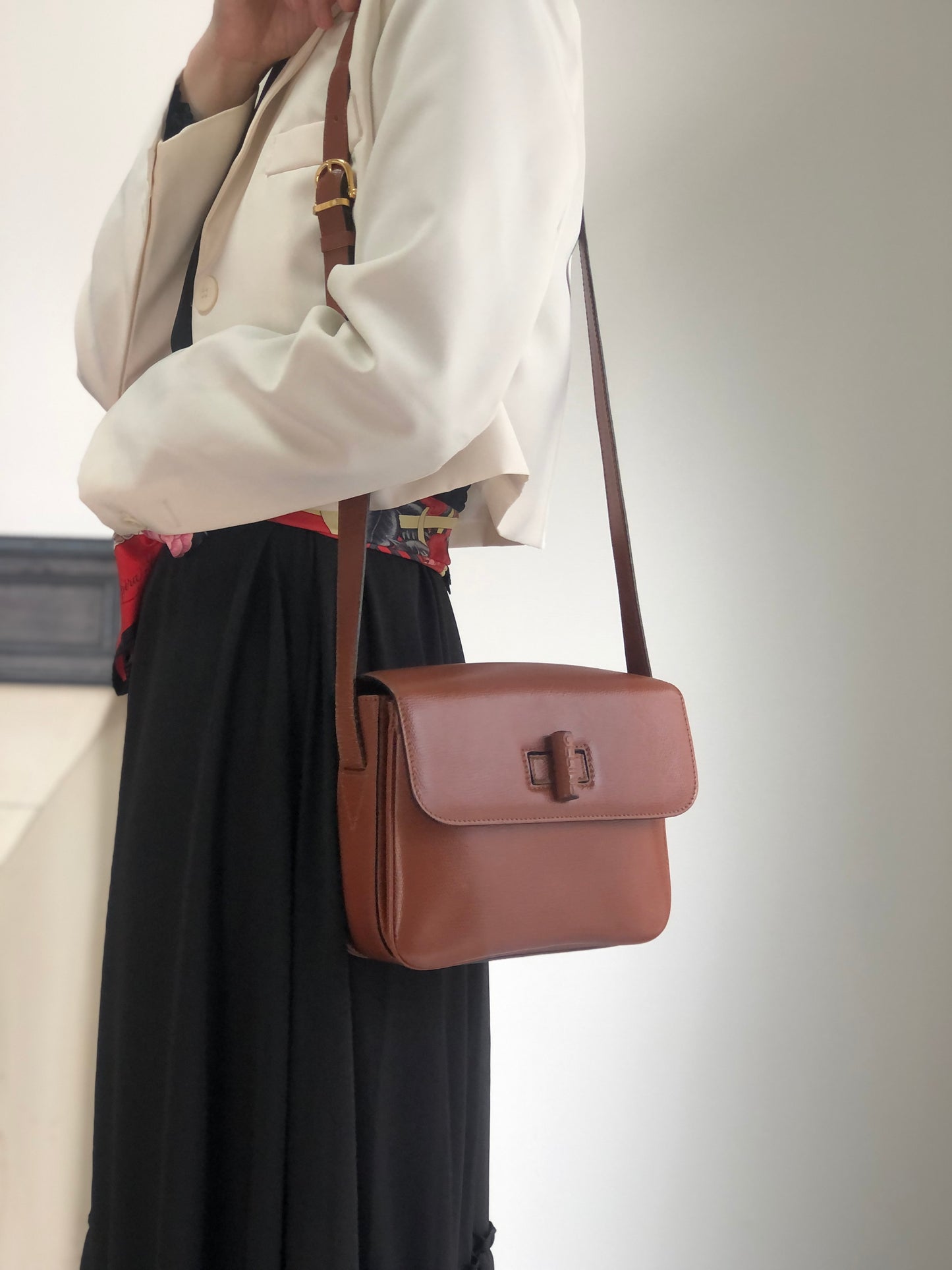 CELINE Turn Lock Shoulder bag Brown Vintage hdtdu2