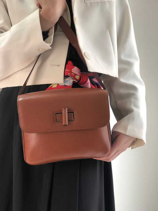 CELINE Turn Lock Shoulder bag Brown Vintage hdtdu2