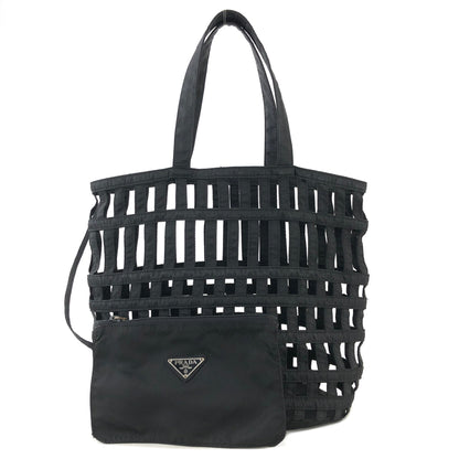 PRADA Nylon Cutout Handbag With Pouch Black Vintage Old b64rft