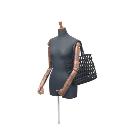 PRADA Nylon Cutout Handbag With Pouch Black Vintage Old b64rft