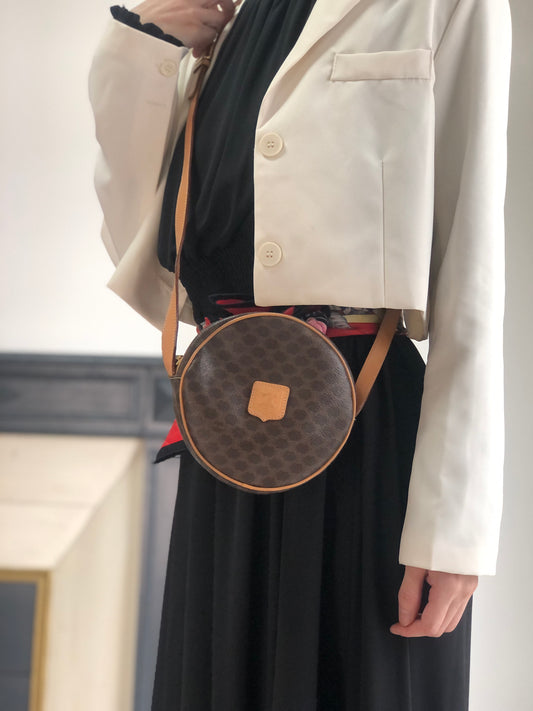 CELINE Macadam Blason Round Shoulder bag Brown Vintage teecbu