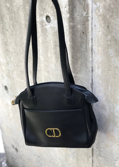 Christian Dior CD logo Leather Totebag Shoulderbag Black Vintage x3b2j4