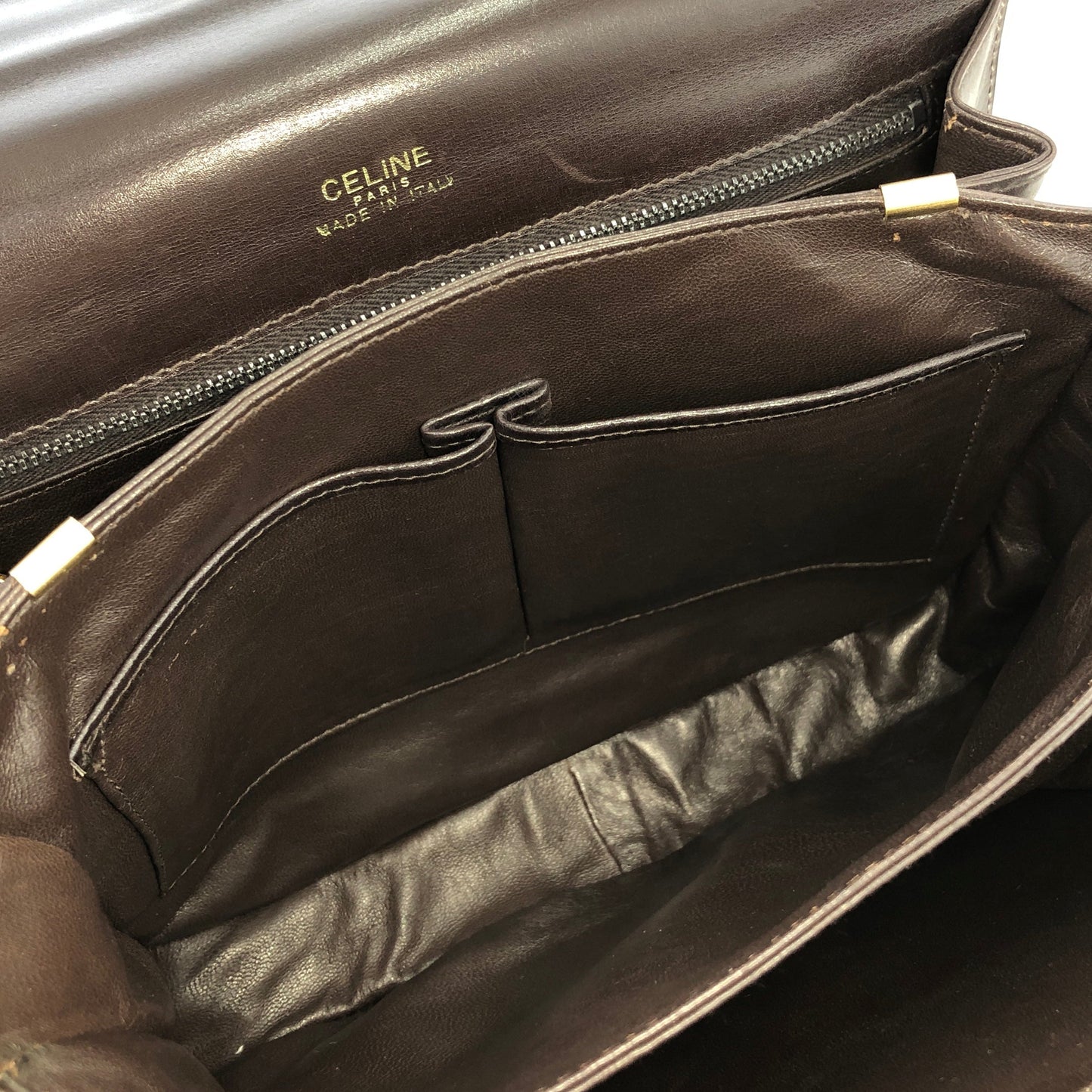 CELINE Horse Carriage Leather  Shoulder Bag Brown Vintage Old Celine yatwhr