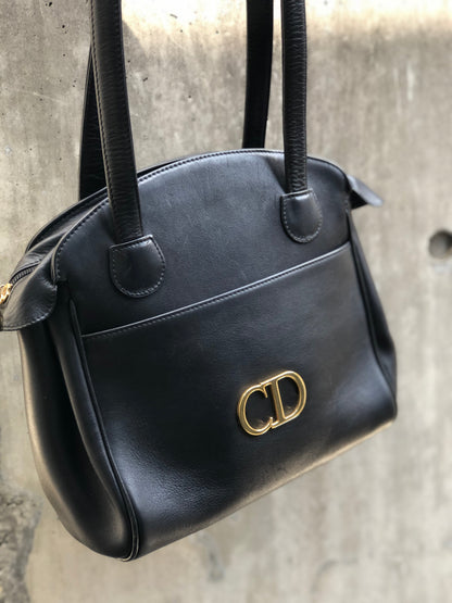 Christian Dior CD logo Leather Totebag Shoulderbag Black Vintage x3b2j4