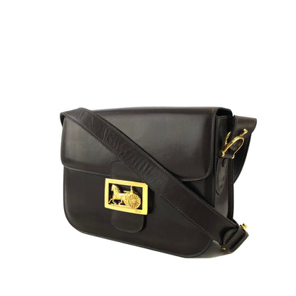 CELINE 馬車皮革肩背包棕色復古舊 Celine yatwhr