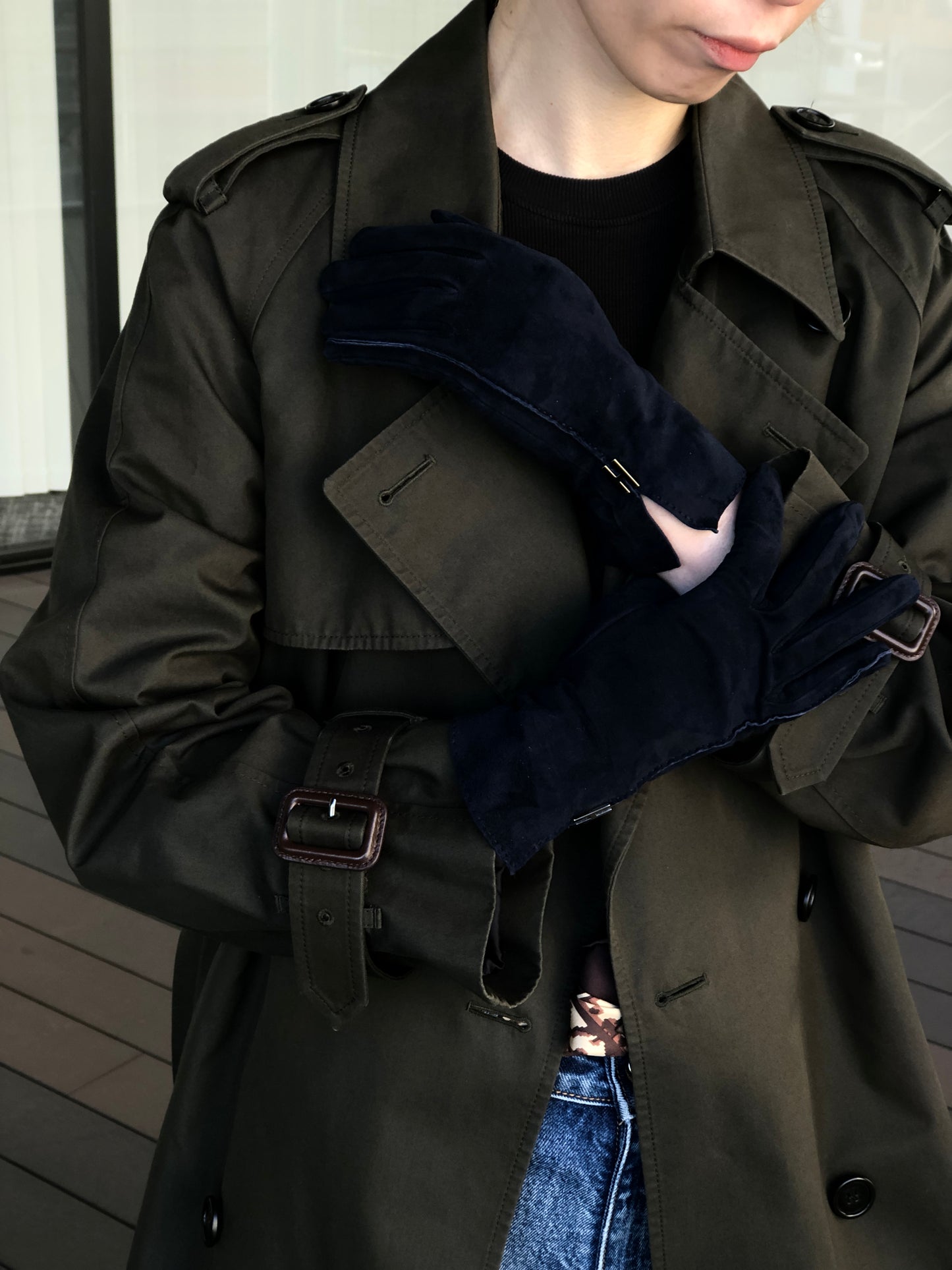 HERMES Logo Gloves Navy Vintage 4paauh