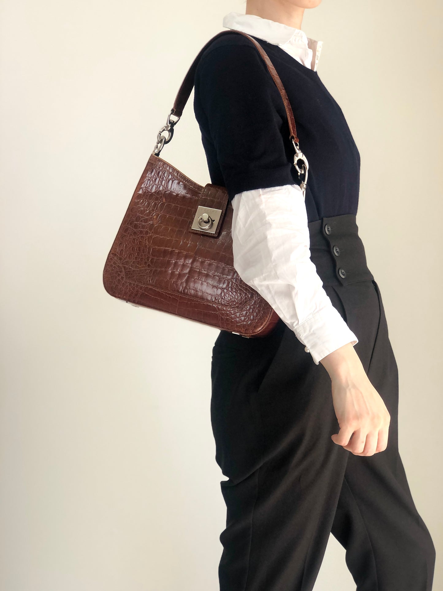 CELINE Gancini Shoulder bag Brown Vintage zaumvu