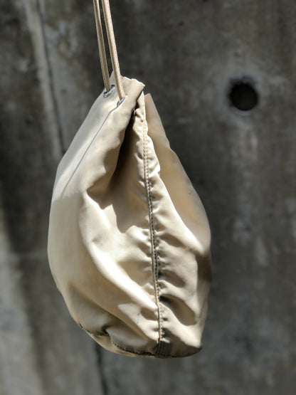 PRADA Triangle logo Nylon Drawstring Small Handbag Pouch Beige Vintage Old r5k777