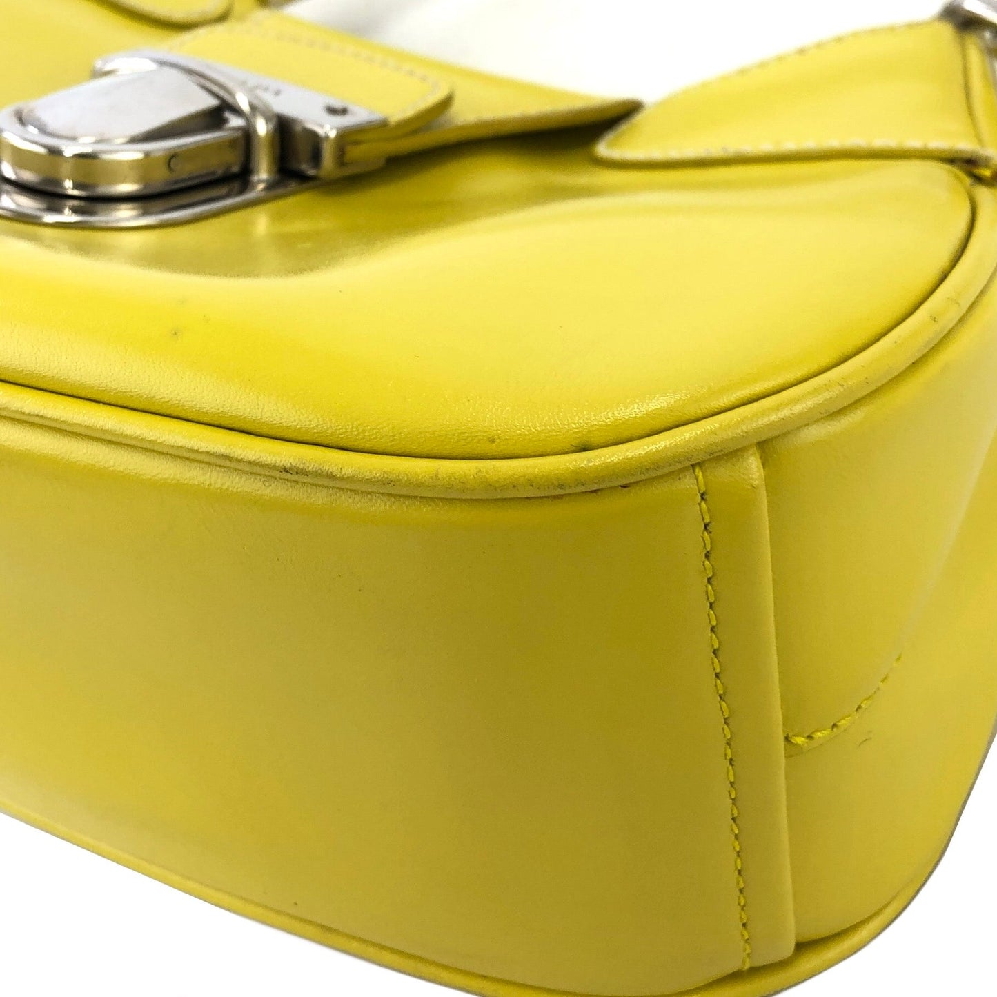 PRADA Logo Metal Clasp Push Lock Shoulder bag Hobo bag Yellow Vintage 3rzmgz