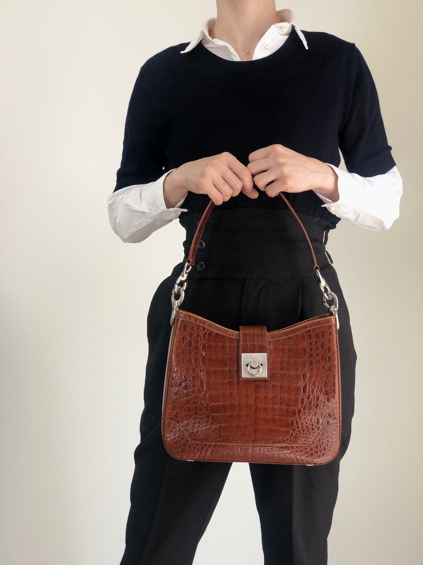 CELINE Gancini Shoulder bag Brown Vintage zaumvu