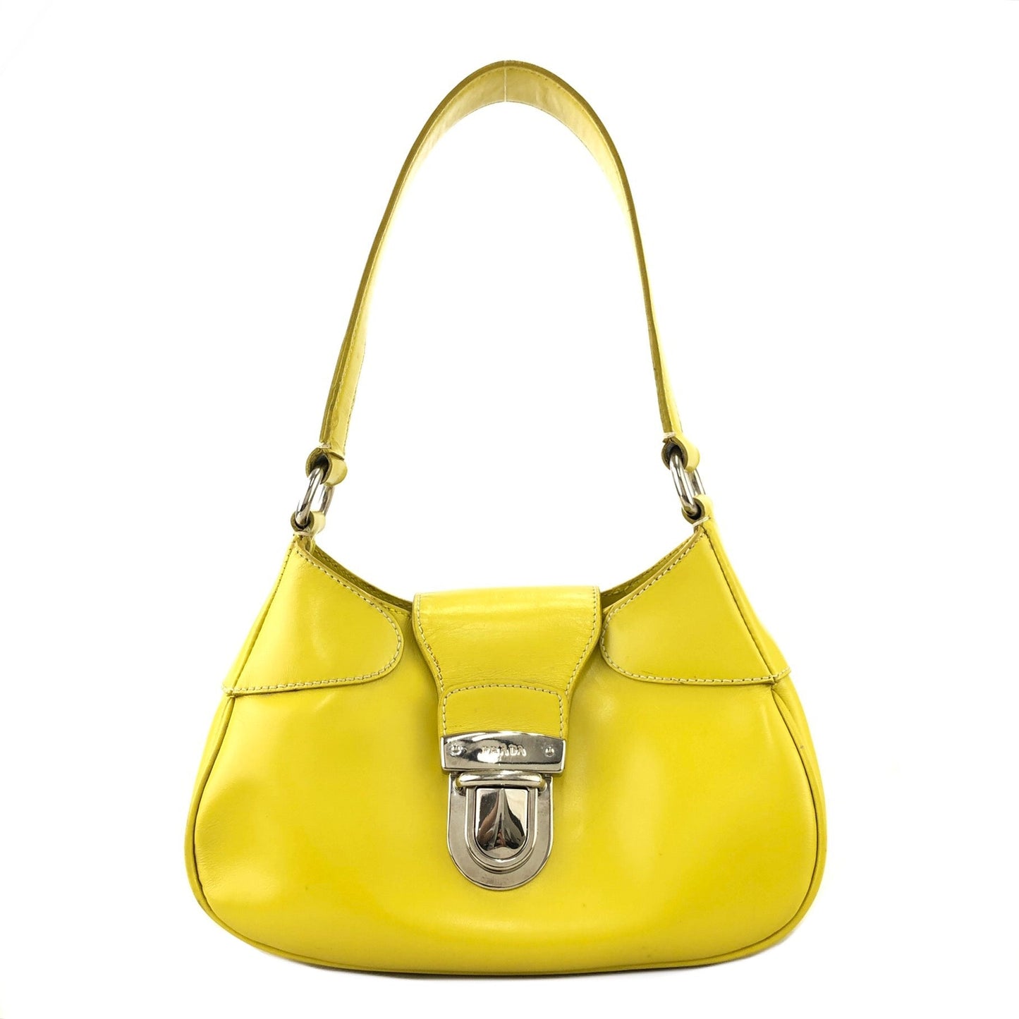 PRADA Logo Metal Clasp Push Lock Shoulder bag Hobo bag Yellow Vintage 3rzmgz
