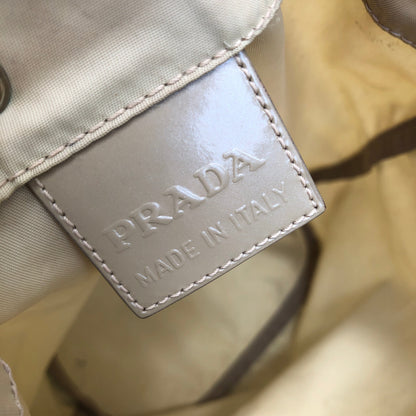 PRADA Triangle logo Nylon Drawstring Small Handbag Pouch Beige Vintage Old r5k777