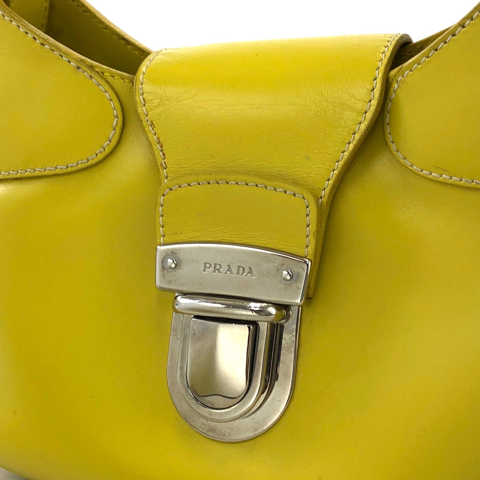 [Used in Japan Bag] Prada Shoulder Large Tote Bag Handbag Nylon Yellow Logo