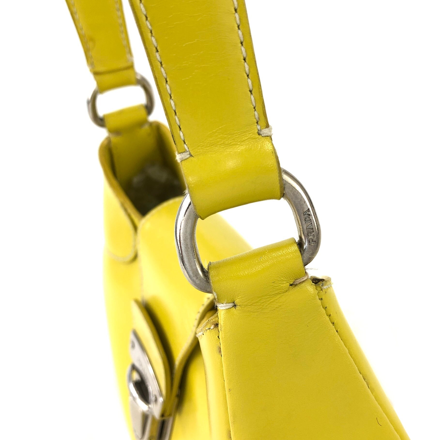 PRADA Logo Metal Clasp Push Lock Shoulder bag Hobo bag Yellow