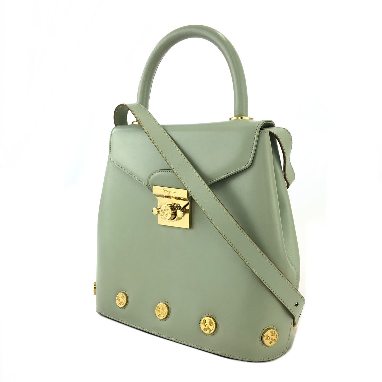 Salvatore Ferragamo Heels Motif Metal Closure Two-way Handbag Shoulder bag Mint Vintage Old 8ssn65