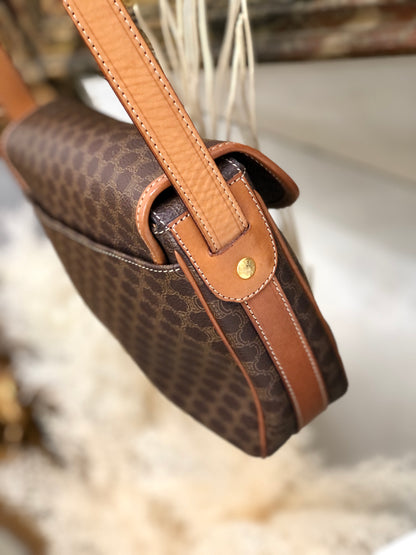CELINE Macadam Blason Flap Shoulder Bag Brown Vintage Old Celine xdywau