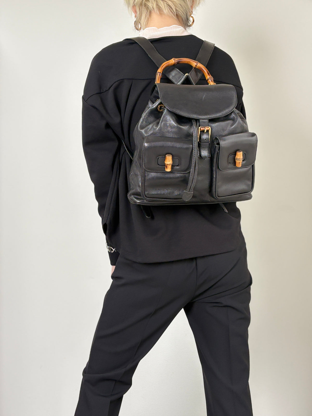 GUCCI Bamboo Double Pocket Backpack Black Vintage 3ug5ej
