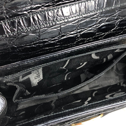 Salvatore Ferragamo Vala 鱷魚壓花單肩包手提包黑色復古舊款 6wktid