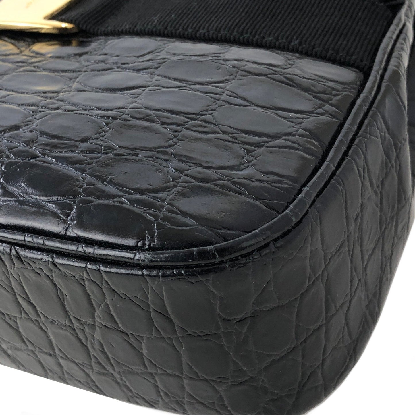 Salvatore Ferragamo Vala Crocodile embossed Shoulderbag Handbag Black Vintage Old 6wktid