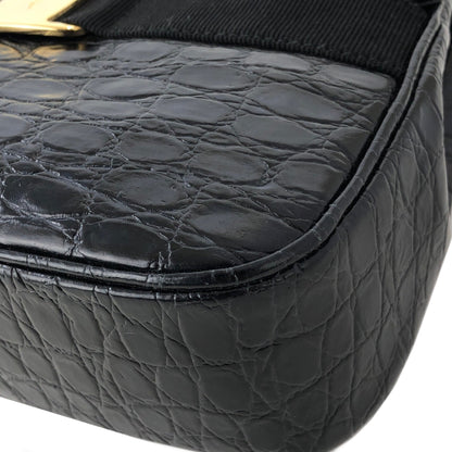 Salvatore Ferragamo Vala 鱷魚壓花單肩包手提包黑色復古舊款 6wktid