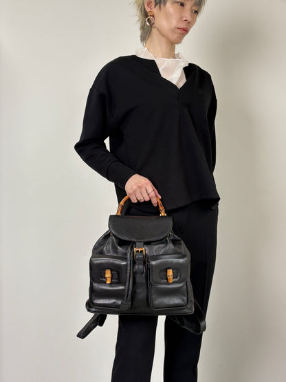 GUCCI Bamboo Double Pocket Backpack Black Vintage 3ug5ej