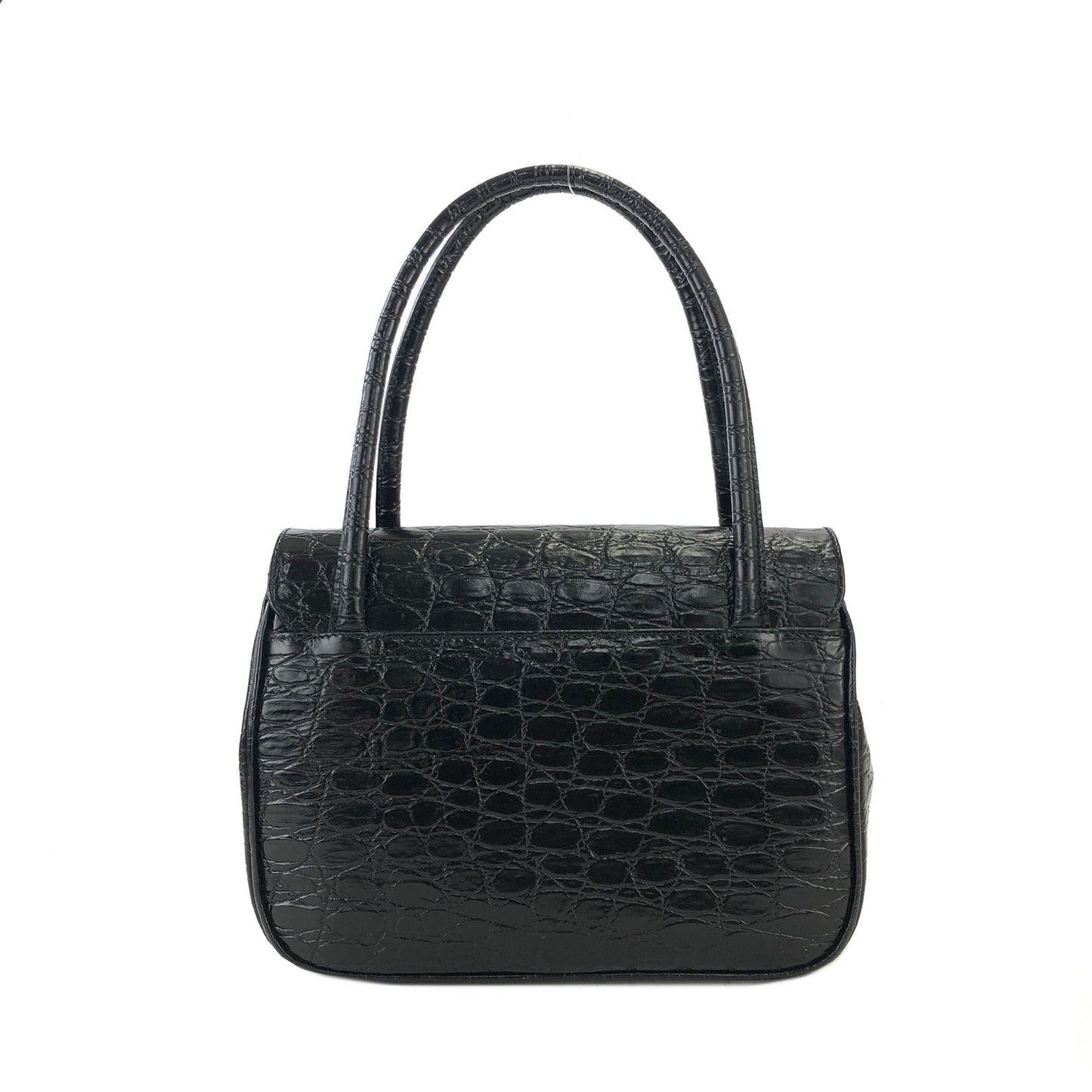 Salvatore Ferragamo Vala Crocodile embossed Shoulderbag Handbag Black Vintage Old 6wktid