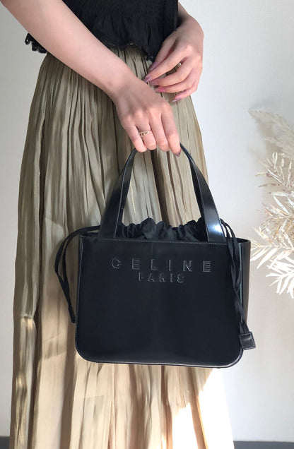 CELINE brand logo patent leather handbag Black Vintage Old Celine sb5xdm