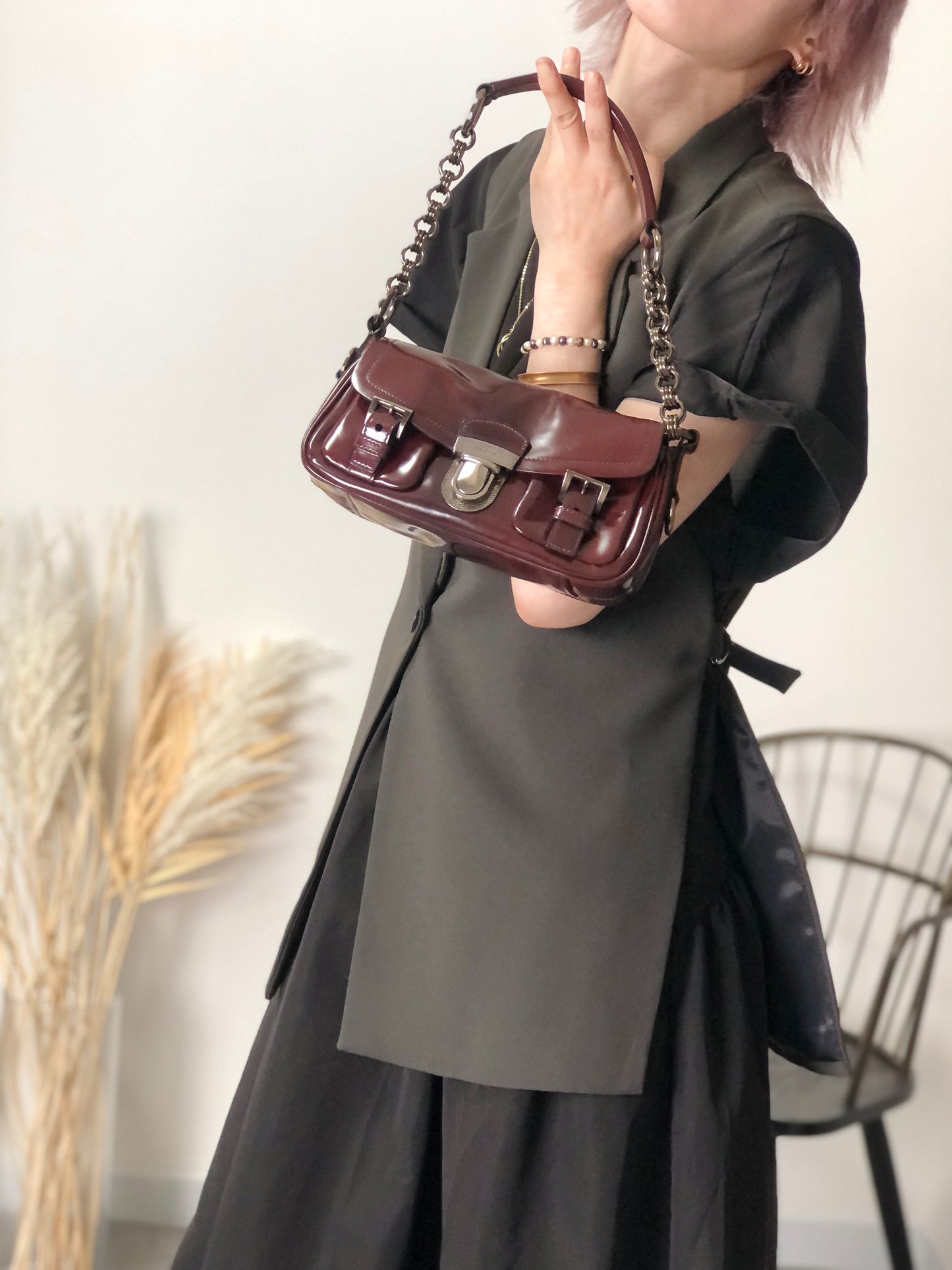 PRADA 前扣單肩包 棕色 復古 j5mn5d