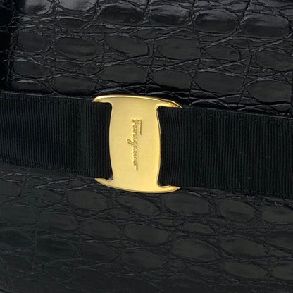 Salvatore Ferragamo Vala 鱷魚壓花單肩包手提包黑色復古舊款 6wktid