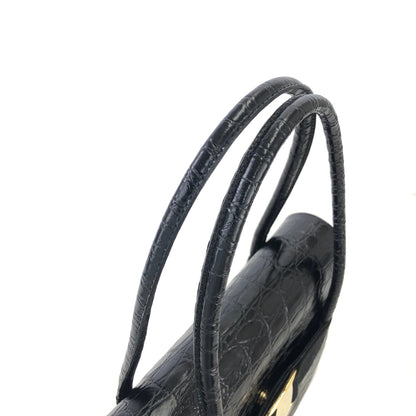 Salvatore Ferragamo Vala 鱷魚壓花單肩包手提包黑色復古舊款 6wktid